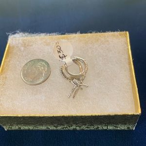 New beautiful small silver hoops with dangling cross and cz’s